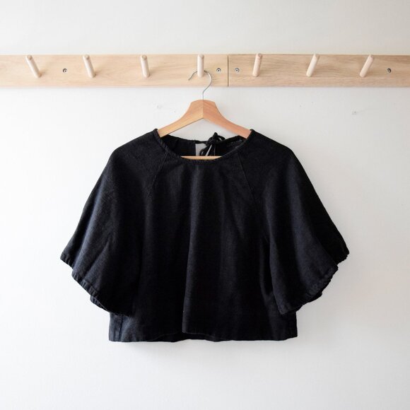 Black cropped linen blend blouse - Picture 1 of 6